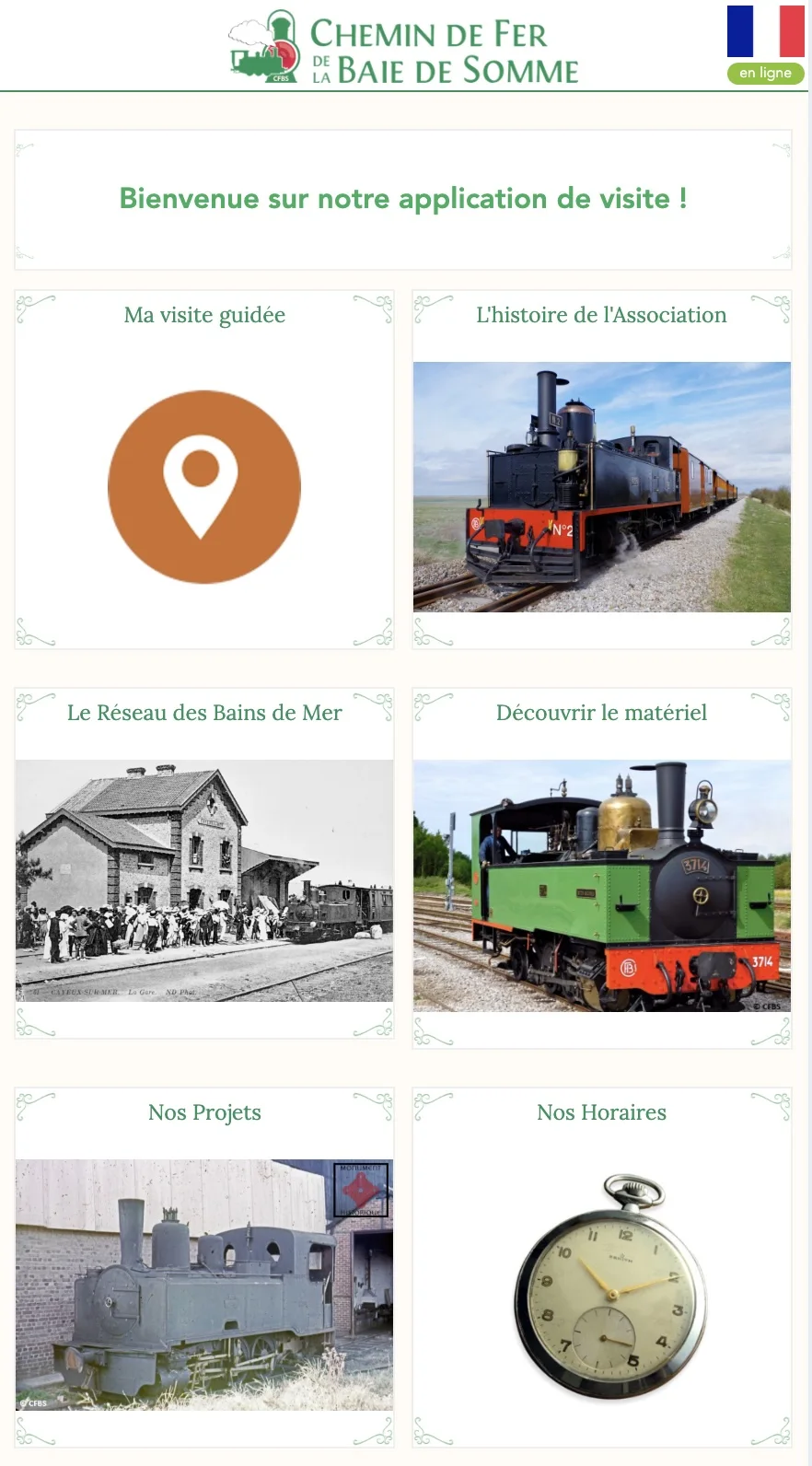 Menu de l’application de visite
