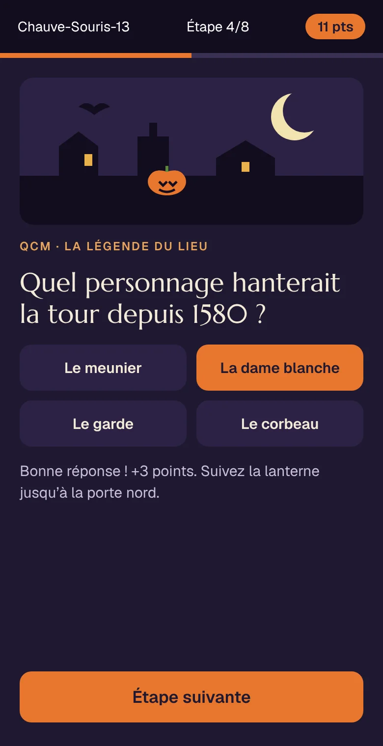 Exemple d’écran : QCM d’un jeu de piste d’Halloween