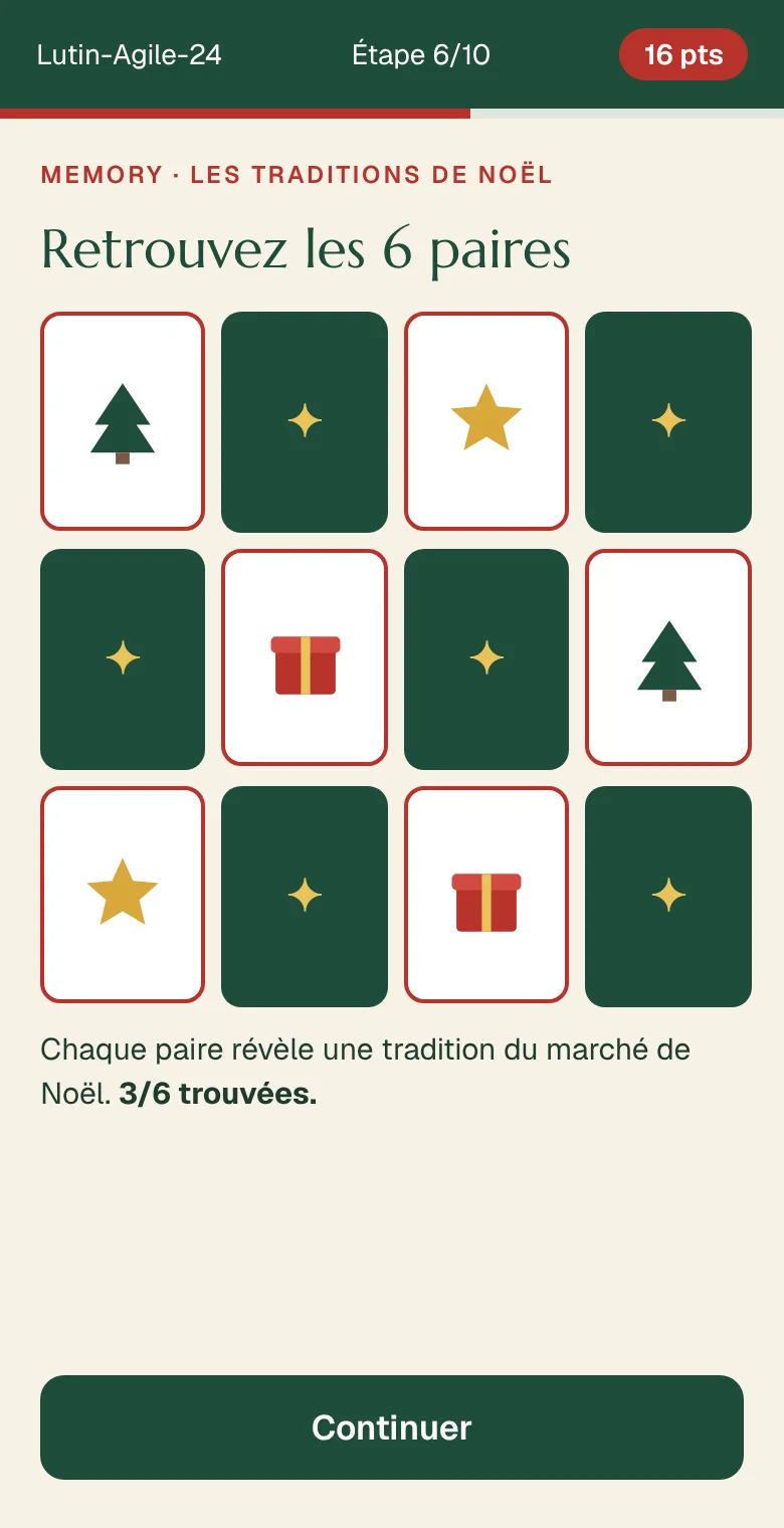 Exemple d’écran : memory sur les traditions de Noël