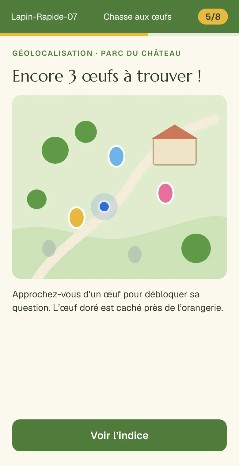 Exemple d’écran : chasse aux œufs par géolocalisation